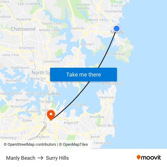 Manly Beach to Surry Hills map