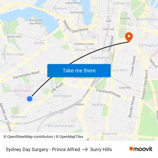 Sydney Day Surgery - Prince Alfred to Surry Hills map