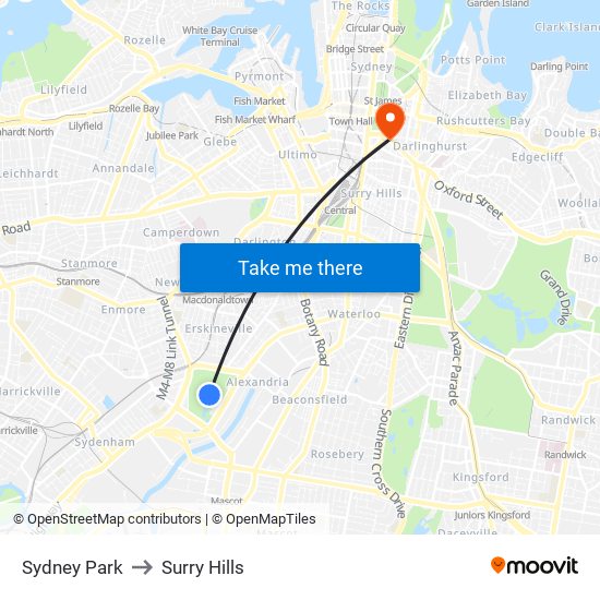 Sydney Park to Surry Hills map