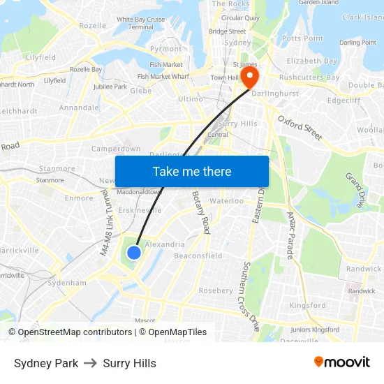 Sydney Park to Surry Hills map