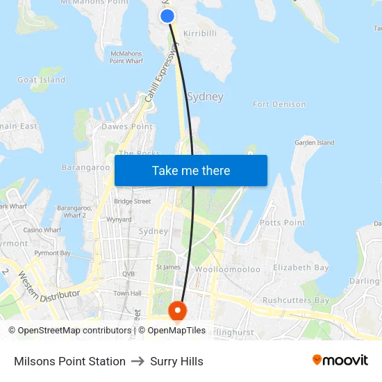 Milsons Point Station to Surry Hills map