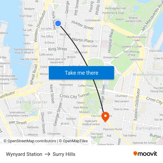 Wynyard Station to Surry Hills map