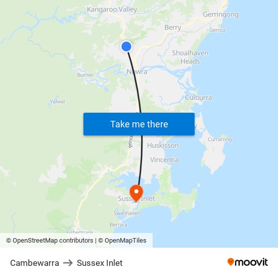 Cambewarra to Sussex Inlet map