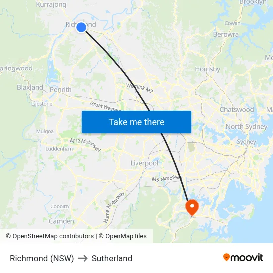 Richmond (NSW) to Sutherland map