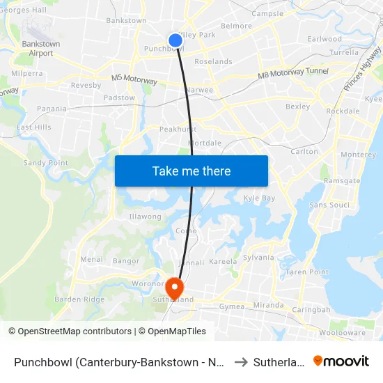 Punchbowl (Canterbury-Bankstown - NSW) to Sutherland map