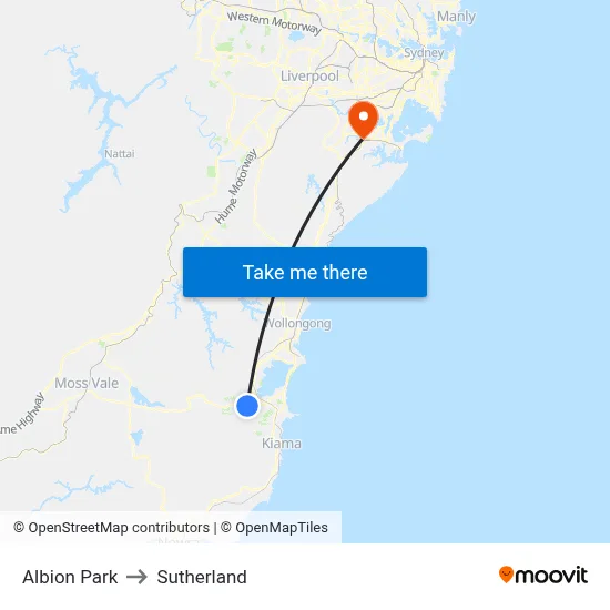 Albion Park to Sutherland map