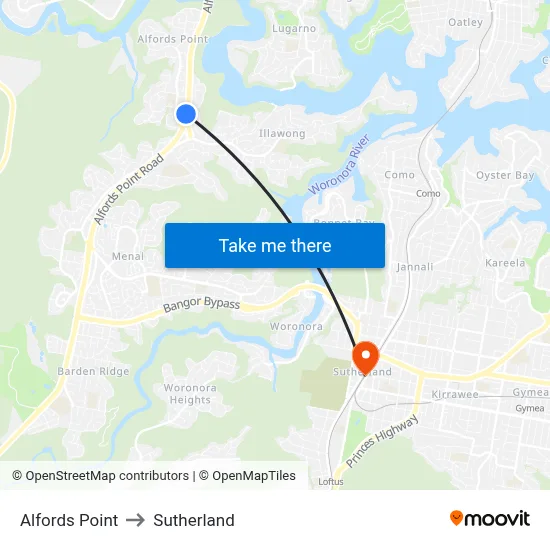 Alfords Point to Sutherland map