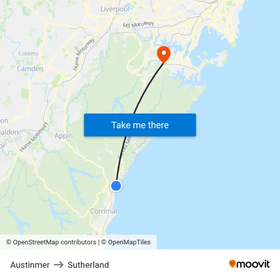 Austinmer to Sutherland map