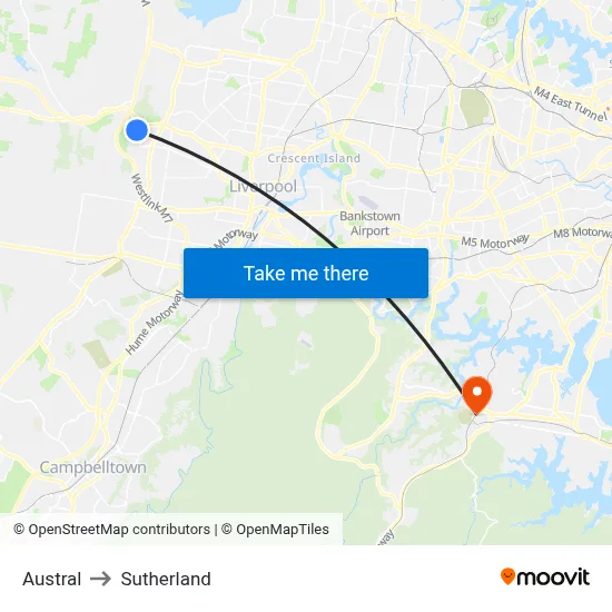 Austral to Sutherland map
