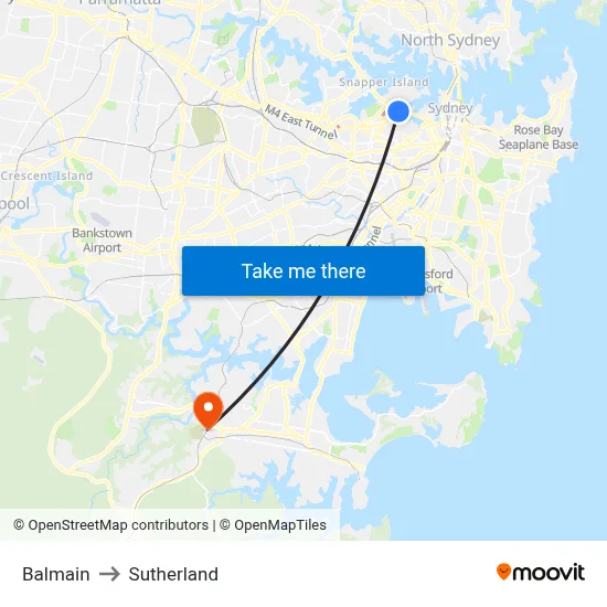 Balmain to Sutherland map