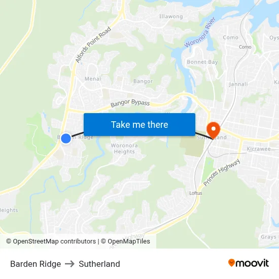 Barden Ridge to Sutherland map