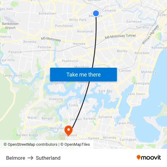 Belmore to Sutherland map