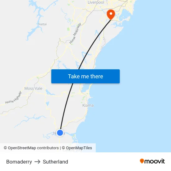 Bomaderry to Sutherland map