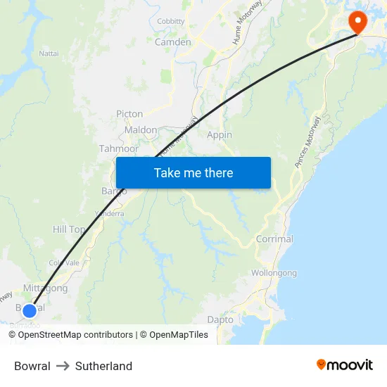 Bowral to Sutherland map