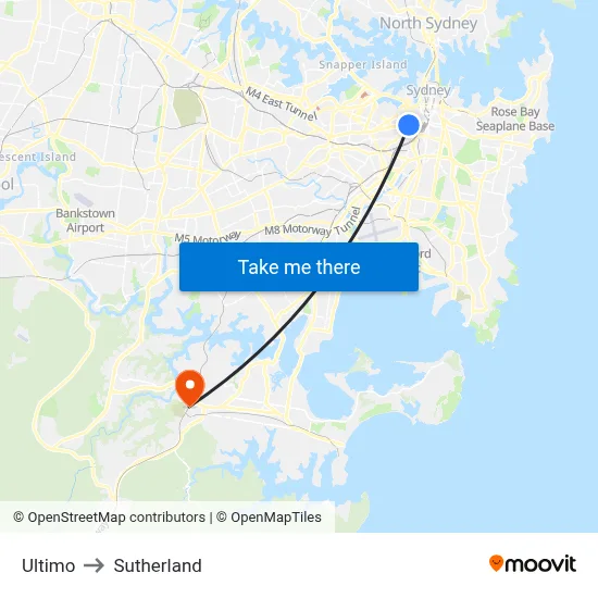 Ultimo to Sutherland map
