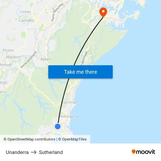 Unanderra to Sutherland map