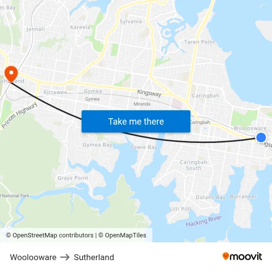 Woolooware to Sutherland map