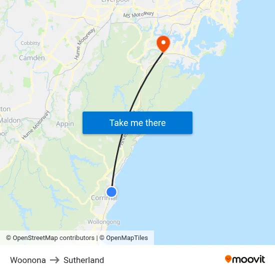 Woonona to Sutherland map