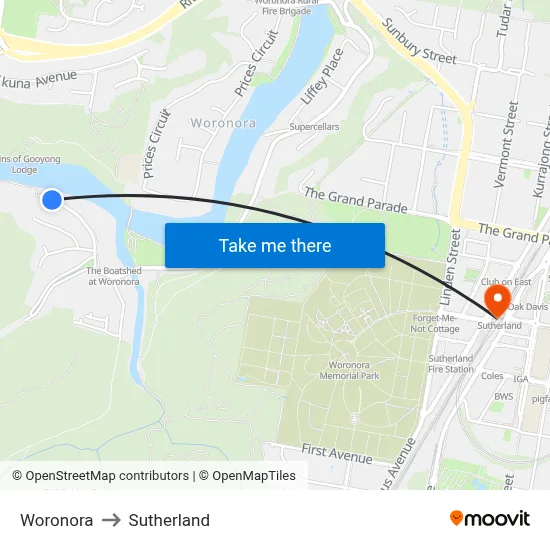 Woronora to Sutherland map