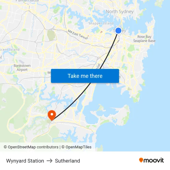 Wynyard Station to Sutherland map