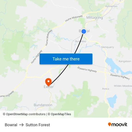 Bowral to Sutton Forest map