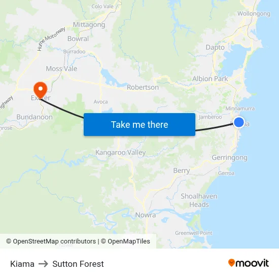 Kiama to Sutton Forest map