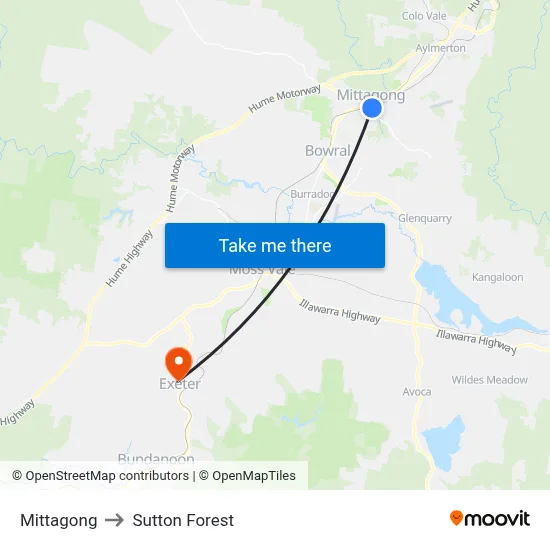 Mittagong to Sutton Forest map