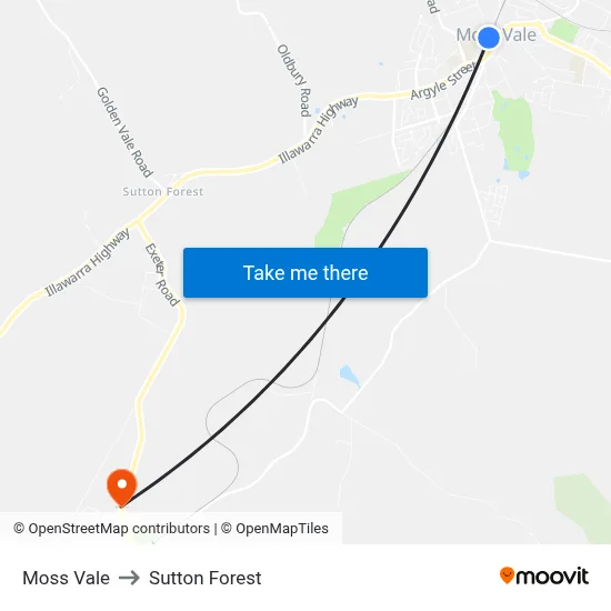 Moss Vale to Sutton Forest map