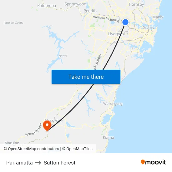 Parramatta to Sutton Forest map