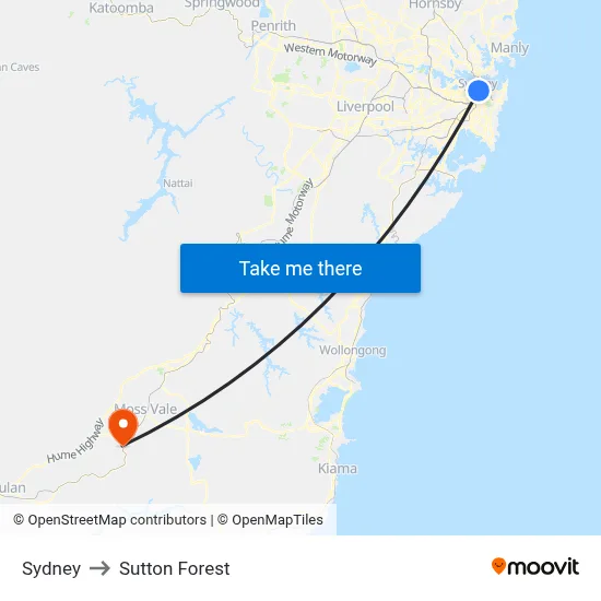 Sydney to Sutton Forest map