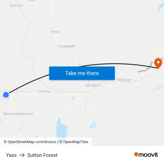 Yass to Sutton Forest map