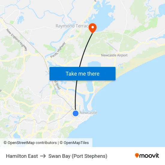 Hamilton East to Swan Bay (Port Stephens) map