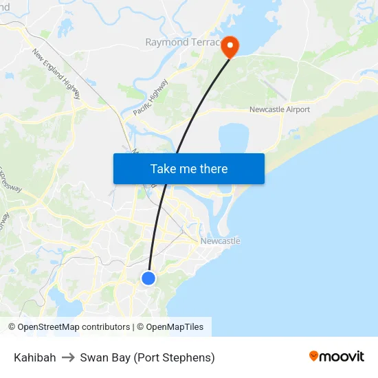 Kahibah to Swan Bay (Port Stephens) map