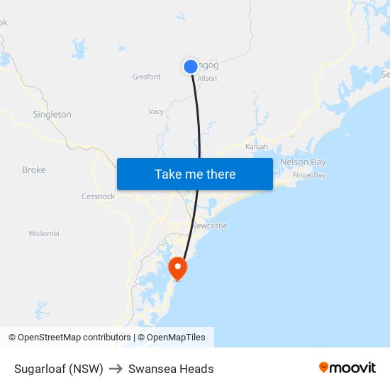 Sugarloaf (NSW) to Swansea Heads map