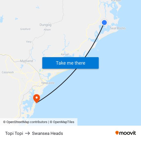 Topi Topi to Swansea Heads map