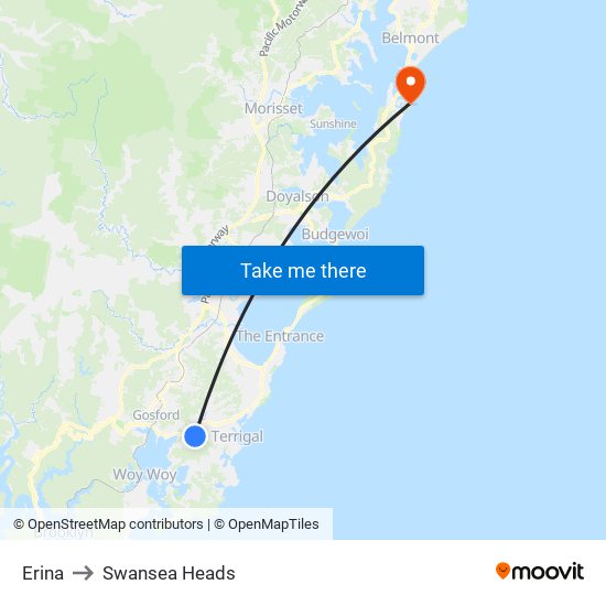 Erina to Swansea Heads map