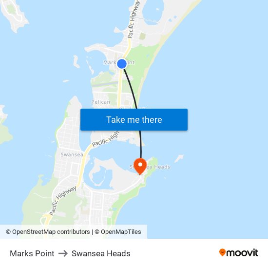 Marks Point to Swansea Heads map