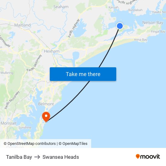 Tanilba Bay to Swansea Heads map