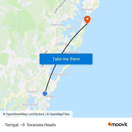 Terrigal to Swansea Heads map