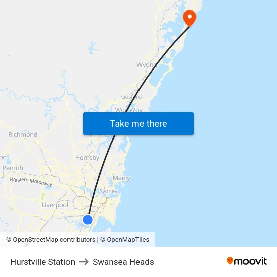Hurstville Station to Swansea Heads map