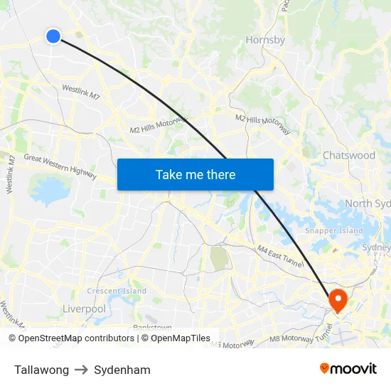 Tallawong to Sydenham map
