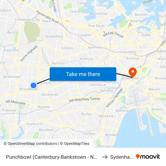 Punchbowl (Canterbury-Bankstown - NSW) to Sydenham map