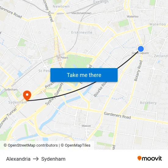 Alexandria to Sydenham map
