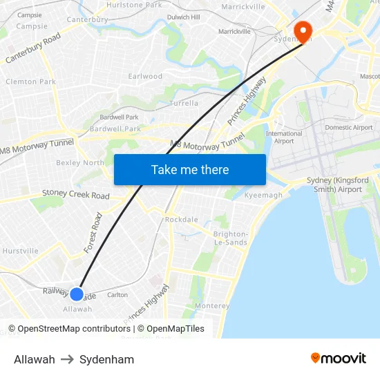 Allawah to Sydenham map