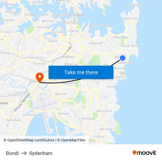 Bondi to Sydenham map