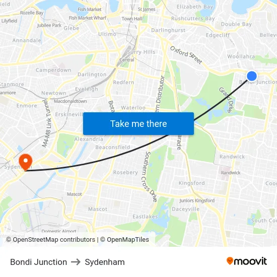 Bondi Junction to Sydenham map