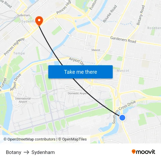 Botany to Sydenham map