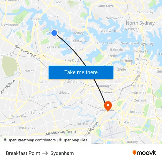 Breakfast Point to Sydenham map