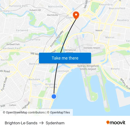 Brighton-Le-Sands to Sydenham map
