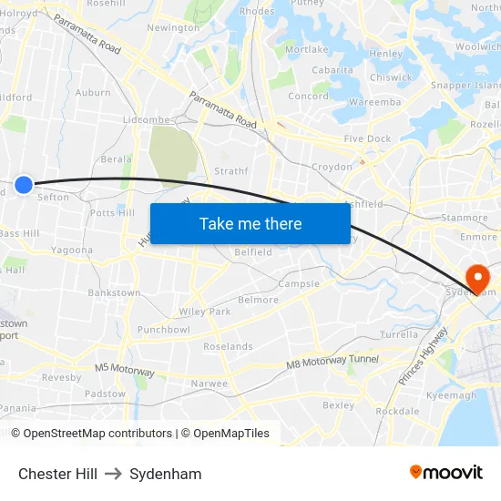 Chester Hill to Sydenham map